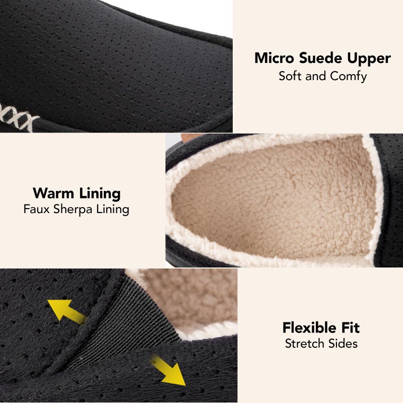 HomeTop Men's Classic Moccasin Slippers Comfy Memory Foam Indoor House Shoes Black,12 US - Image 2